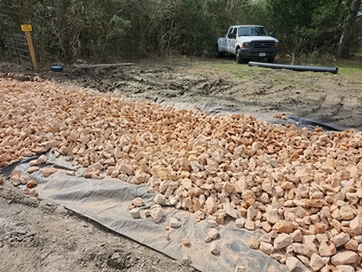 Fresh gravel driveway graded and compacted